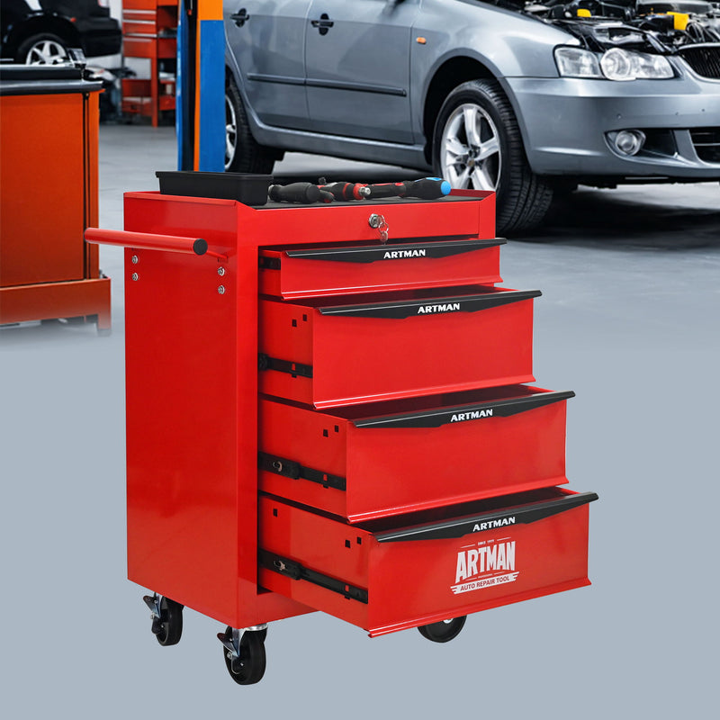 Rolling Metal Tool Chest With Drawers, Steel Storage Cabinet With Ball Bearing Slides