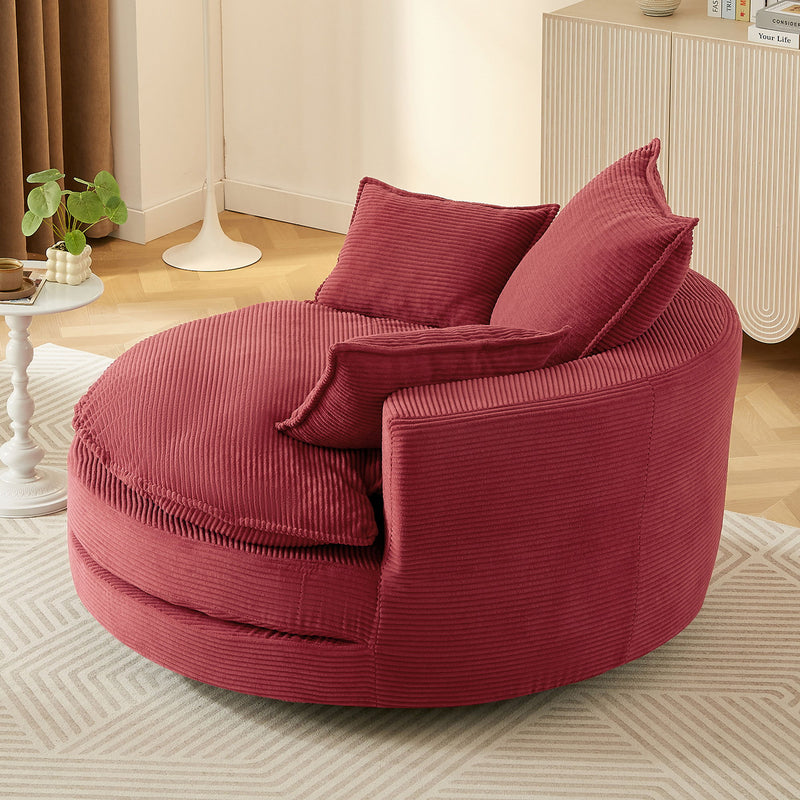 360° Swivel Accent Barrel Chair With Dual Layer Cushion And 3 Removable Pillows