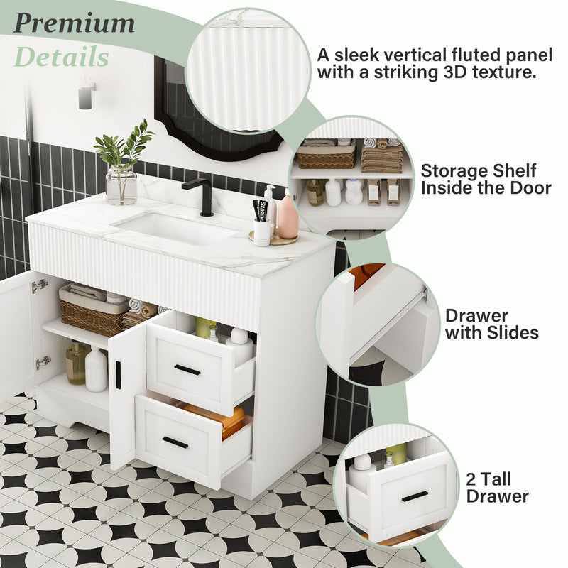 Bathroom Vanity Set, Fluted Cabinet, Soft Close Doors & Drawers - White
