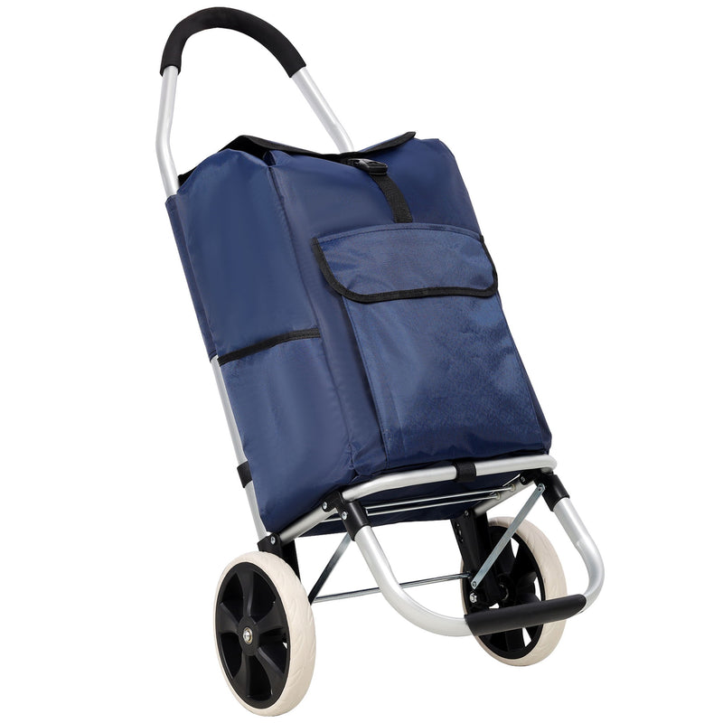 Foldable Shopping Trolley With Wheels And Waterproof Bag - Blue