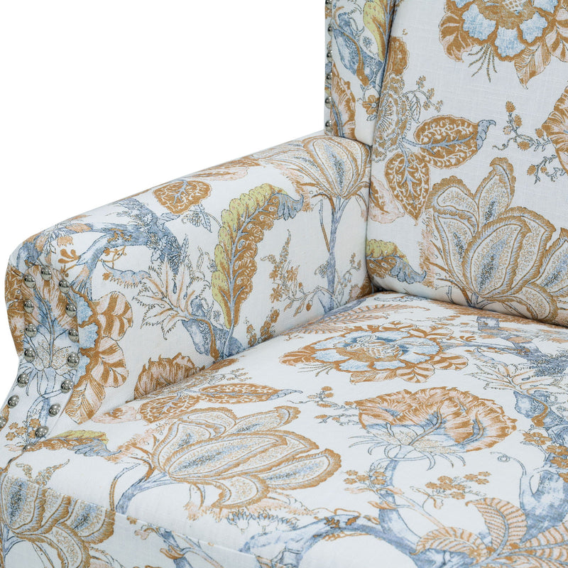 Accent Chair With Floral Upholstery And Nailhead Trim