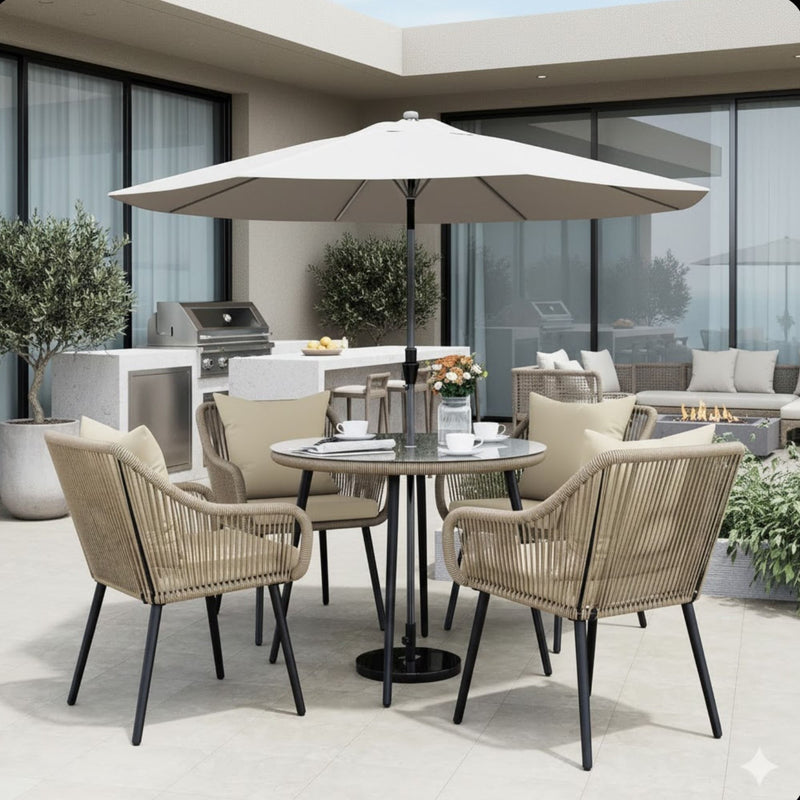 5 Piece Twisted Rattan Patio Dining Set With Table