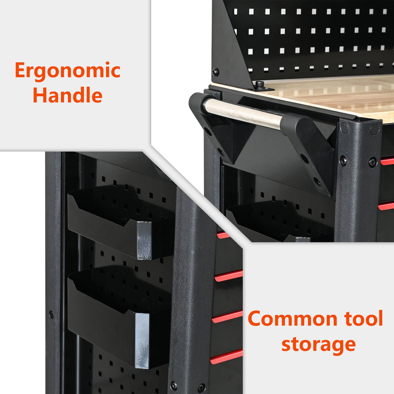 Heavy Duty Tool Cart With 19 Drawers, Tools Not Included, Mobile Storage For Workshop Or Laboratory - Black / Red
