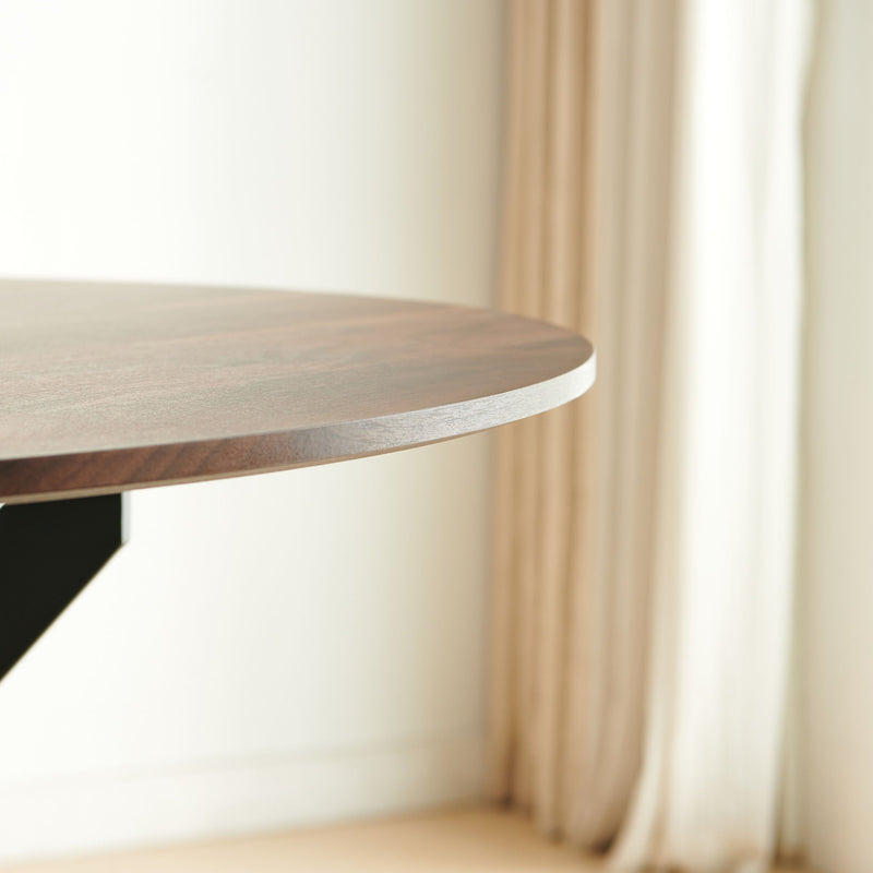 Mid-Century Dining Table For 4 - 6 People With Round Table Top, Pedestal Dining Table, End Table Leisure Coffee Table, Cross Leg