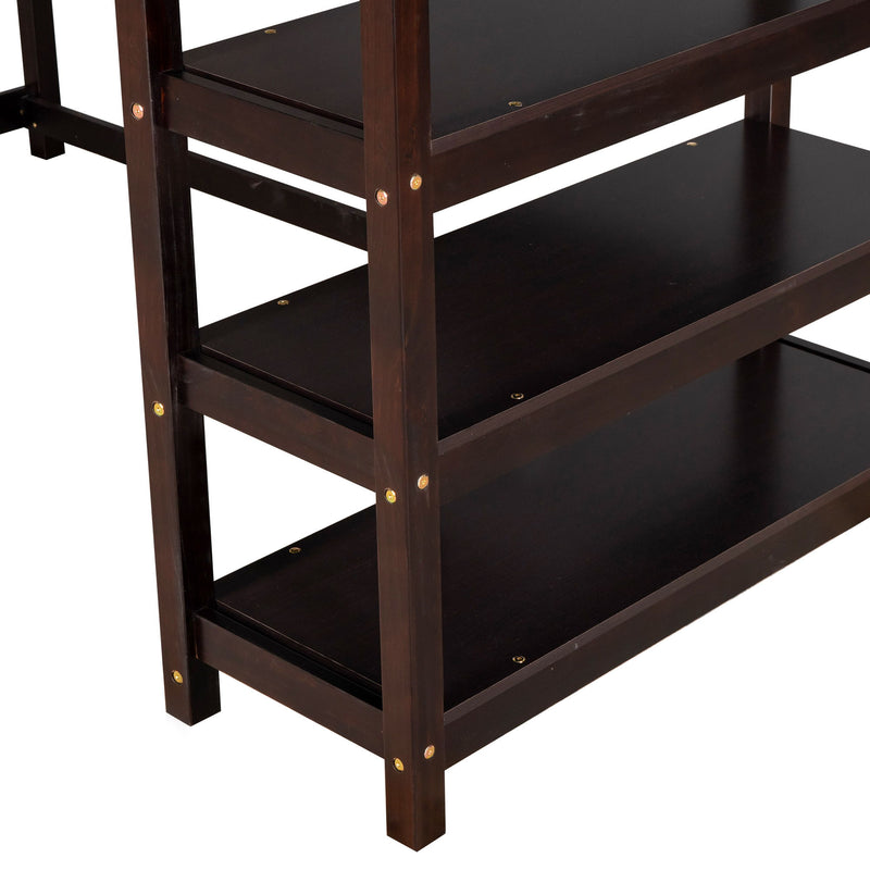 Loft Bed With Storage Shelves And Under Bed Desk