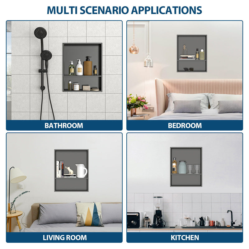 Modern Stainless Steel Shower Niche Double Shelf For Bathroom