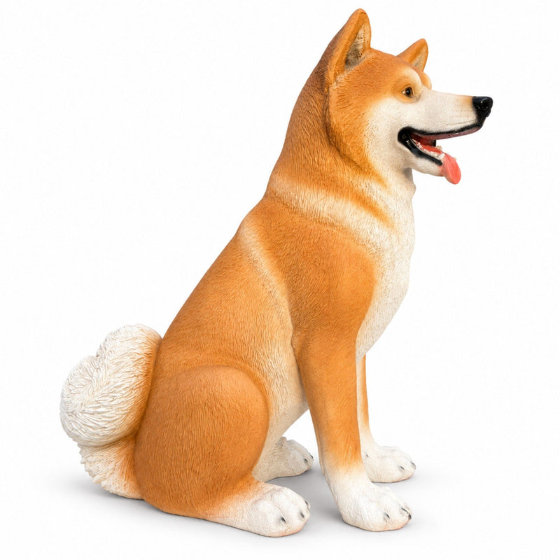 Shiba Inu Dog Statue, Sitting Animal Sculpture For Home Garden - Yellow / White