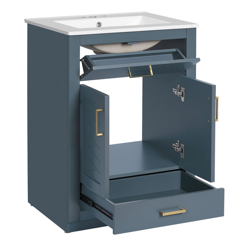 Modern Bathroom Vanity With Integrated Ceramic Sink, 2 Door Cabinet With Tip-Out Drawer