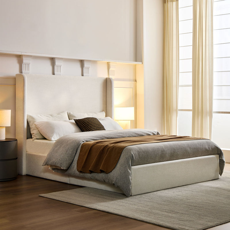 Caron - Upholstered Wingback Bed With High Headboard