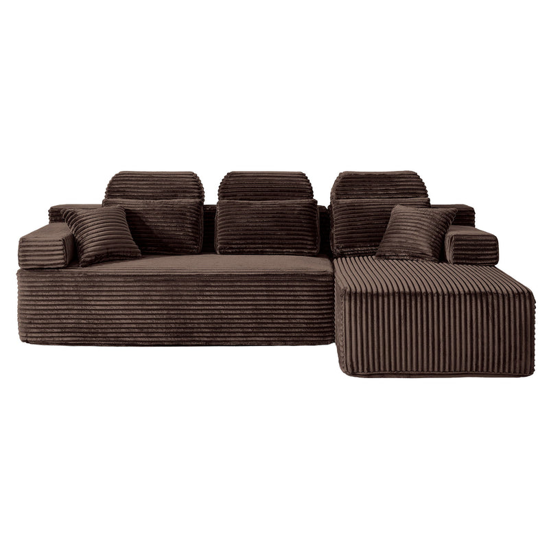 Sectional Sleeper Sofa & Storage Pockets, Modular Couch With Throw Pillows For Living Room