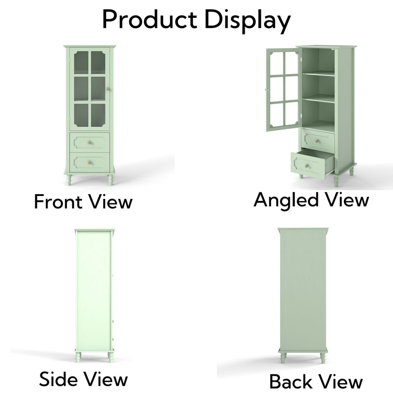 Minimalism Buffet Cabinet With Glass Doors And Double Drawer