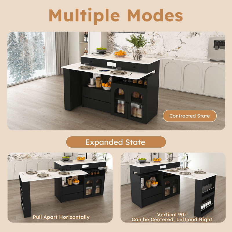 Kitchen Island With Extendable & Rotating Table