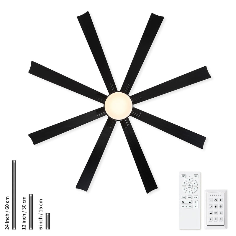 Large Ceiling Fan With Dimmable LED Light 8 Blades Remote Control, Reversible DC Motor