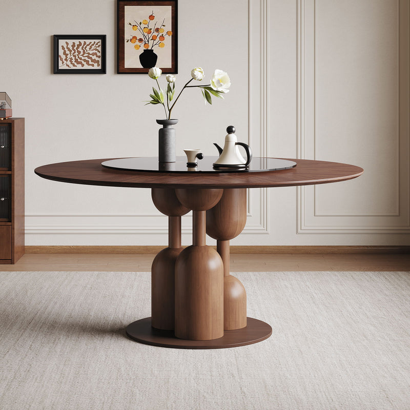 Round Dining Table With Lazy Susan For Living Room - Walnut