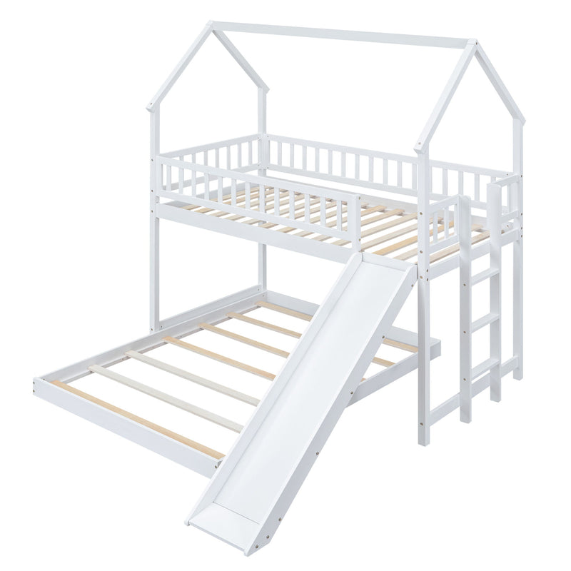 House Bunk Bed With Slide And Built In Ladder