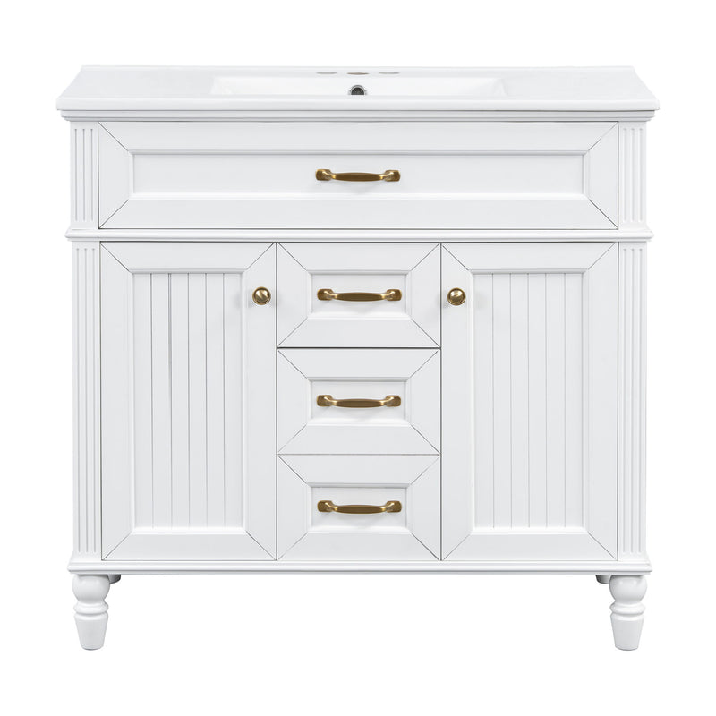 Bathroom Vanity With Sink, Flip-Out Top Drawer, Soft Close Doors, 2 Storage Drawers