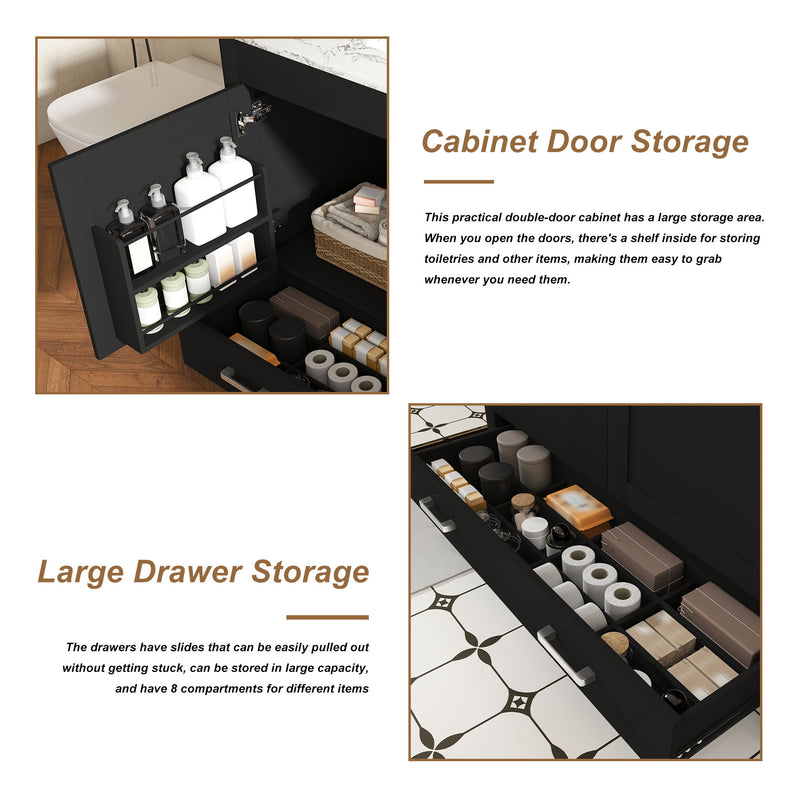 Bathroom Vanity Set, Soft Close Doors, 3 Faucet Holes, Sink Included - Black
