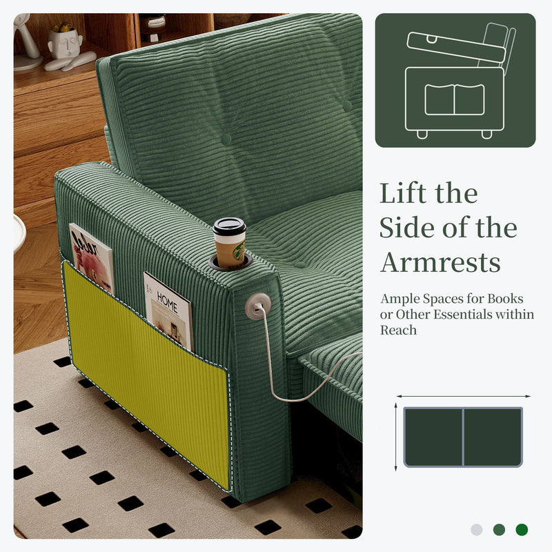 2 In 1 Convertible Sofa Bed For Living Rooms - Green