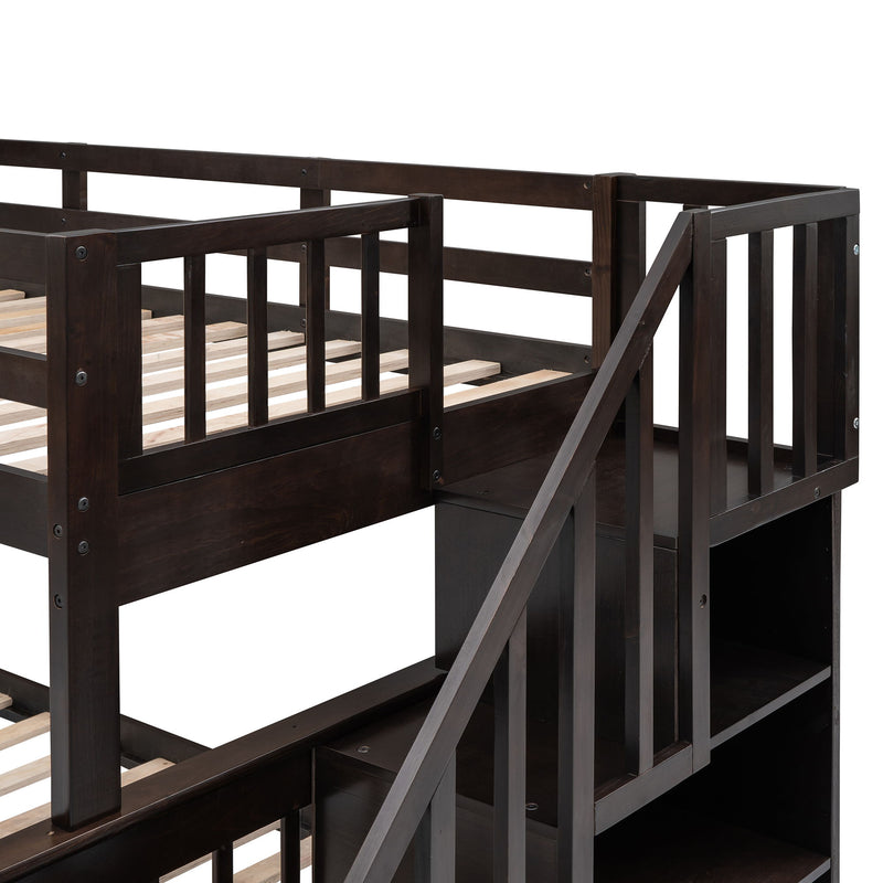 Stairway Bunk Bed With Storage And Guard Rail For Bedroom