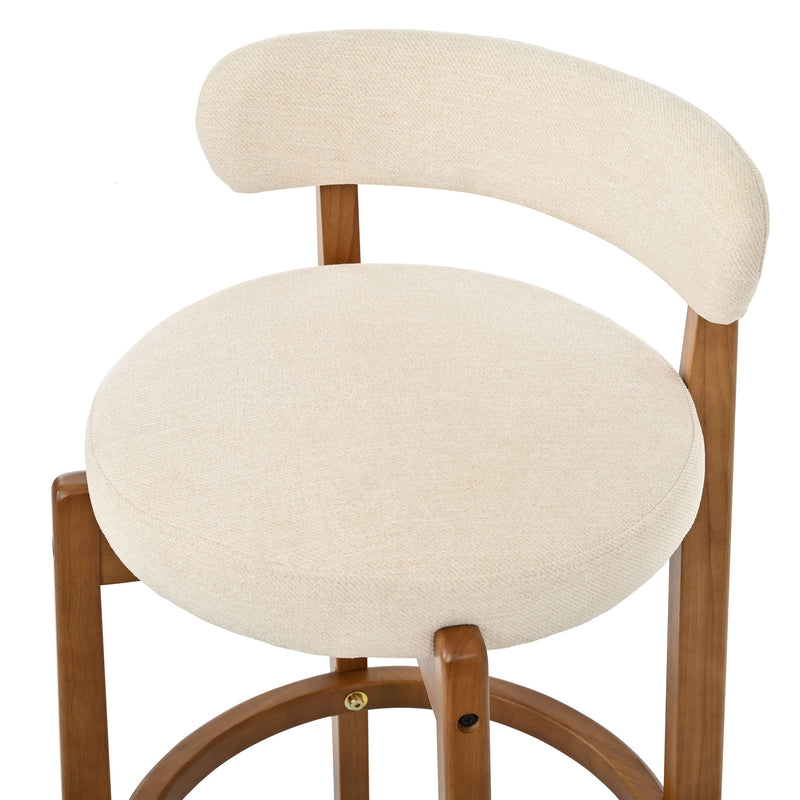 Bar Stool With Curved Backrest, Rounded Edges, And Footrest (Set of 2) - Beige / Walnut