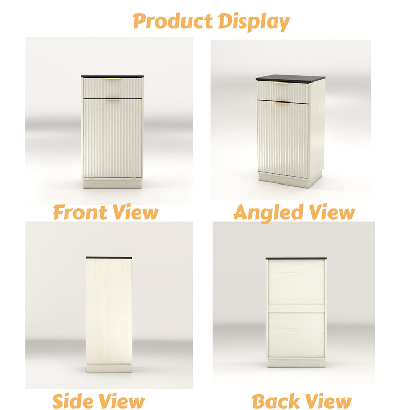 Tilt Out Trash Can Cabinet With Wave Textured Drawer & Pull Out Bin