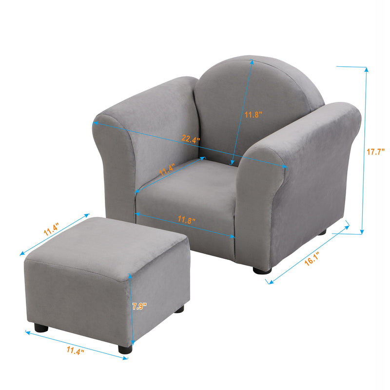 Kids Recliner Chair, Kids Upholstered Couch With Ottoman - Dark Gray