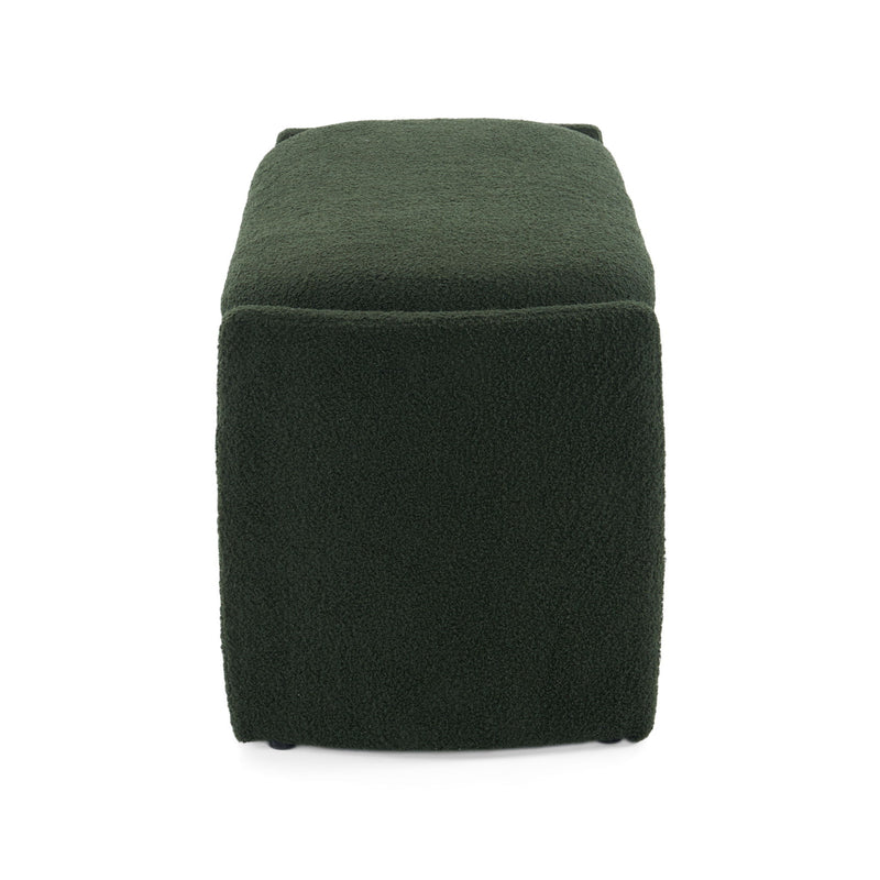 Elegant Long Shaped Storage Ottoman Bench, Boucle Material, Simple And Grand Design - Dark Green
