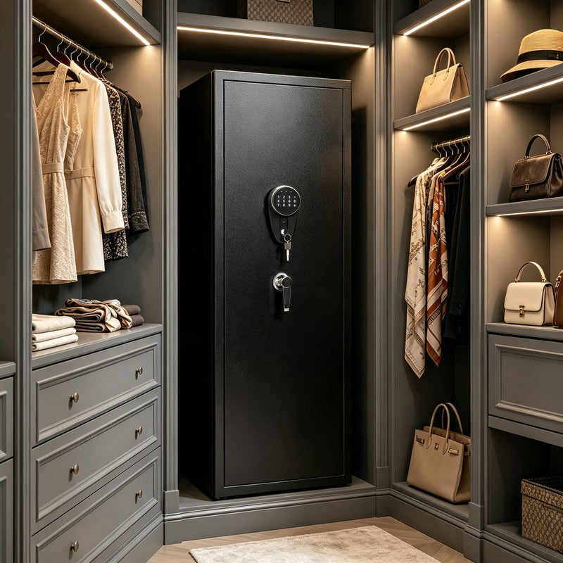 Rifle Safe, Biometric & Keypad Lock, Adjustable Gun Racks With Built In Alarm System