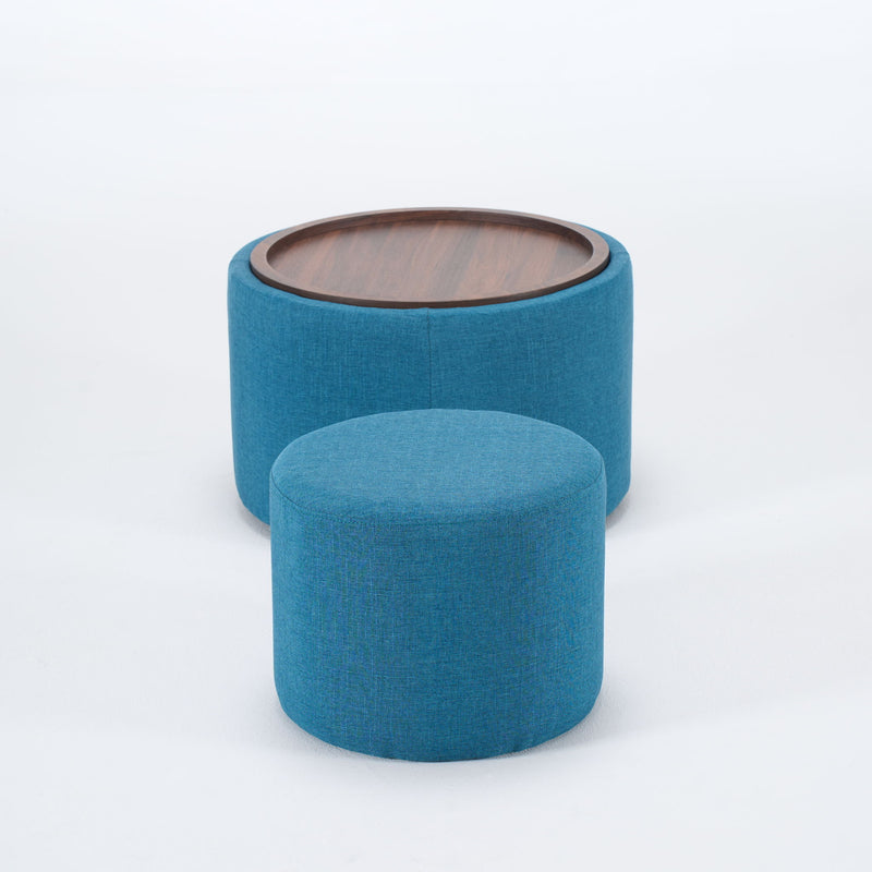 Nesting Ottomans, Round Coffee Table & Bench With Tray (Set of 2)