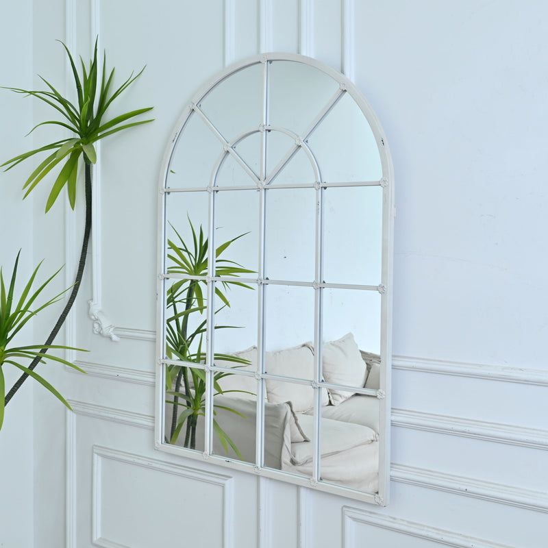 Handmade Arched Mirror, Windows Design For Entryway - White
