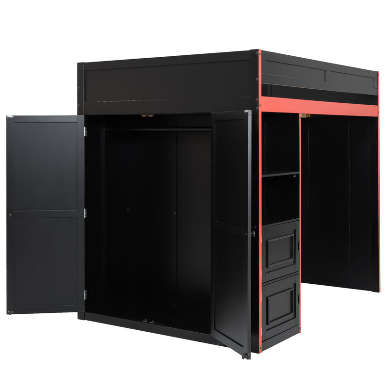Gaming Loft Bed With Desk And Storage, LED Lights