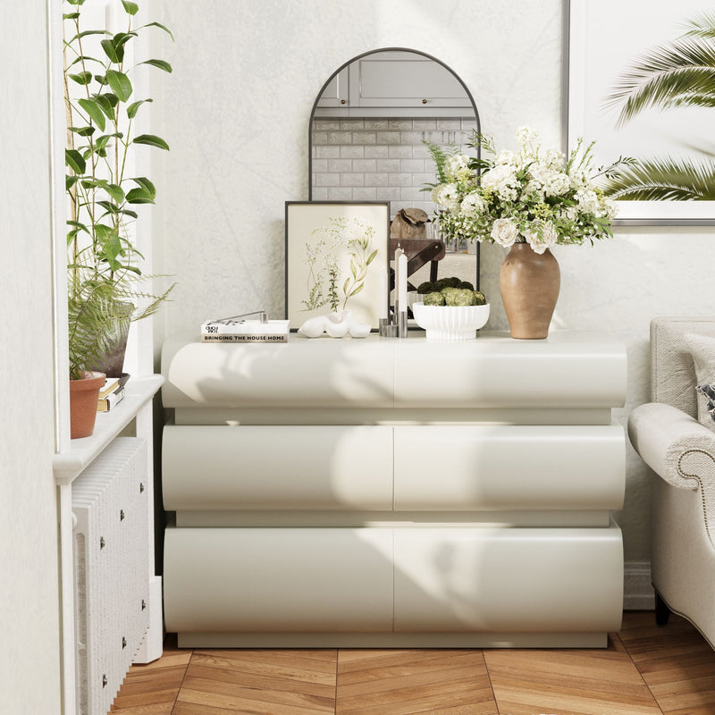 Minimalist Modern 6 Drawer Dresser, Handle Free Design With Wide Storage