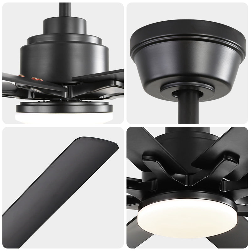 52" Smart Ceiling Fan With 8 Blades, Voice Remote Control, 6 Wind Speeds, LED Light - Black