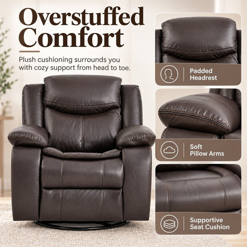 Rocker Recliner Chair With Manual Recline And 360° Swivel Base