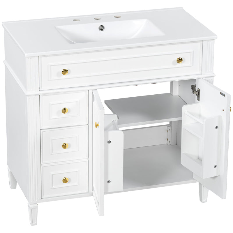 Bathroom Vanity With Sink, 3 Drawers & 2 Soft-Close Doors