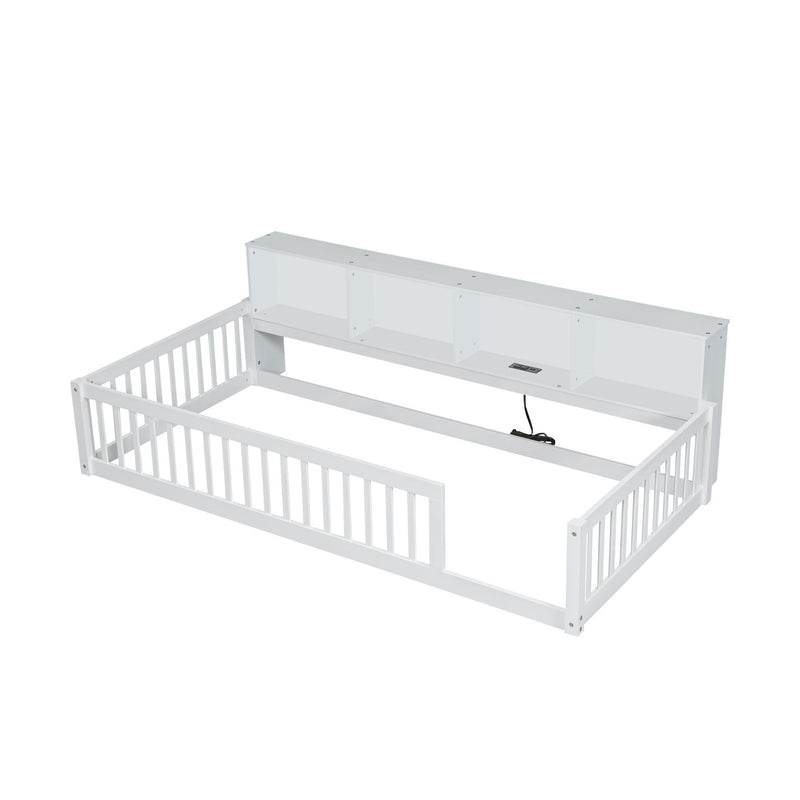 Floor Bed With Storage Cabinets And USB Ports