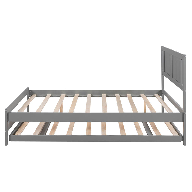 Full Size With Adjustable Twin Trundle Platform Bed - Gray