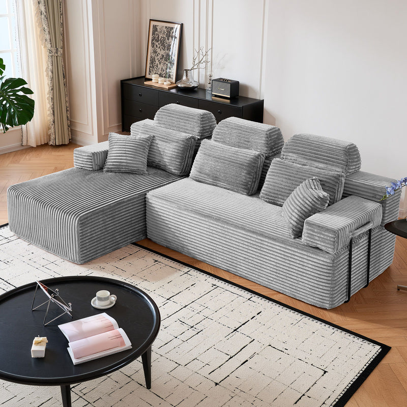 Sectional Sleeper Sofa & Storage Pockets, Modular Couch With Throw Pillows For Living Room