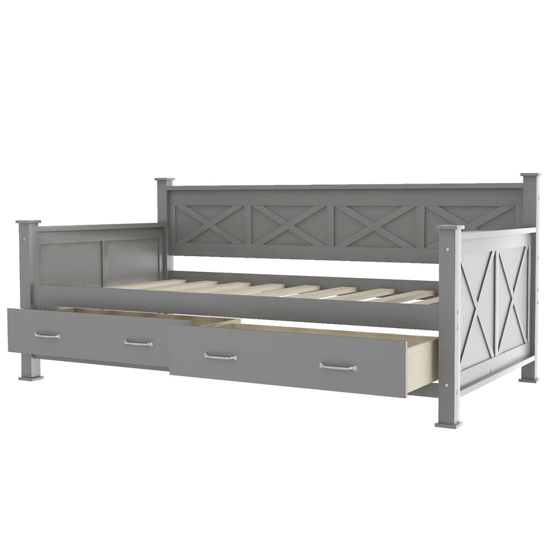 Modern Daybed With 2 Large Drawers, X Shaped Frame