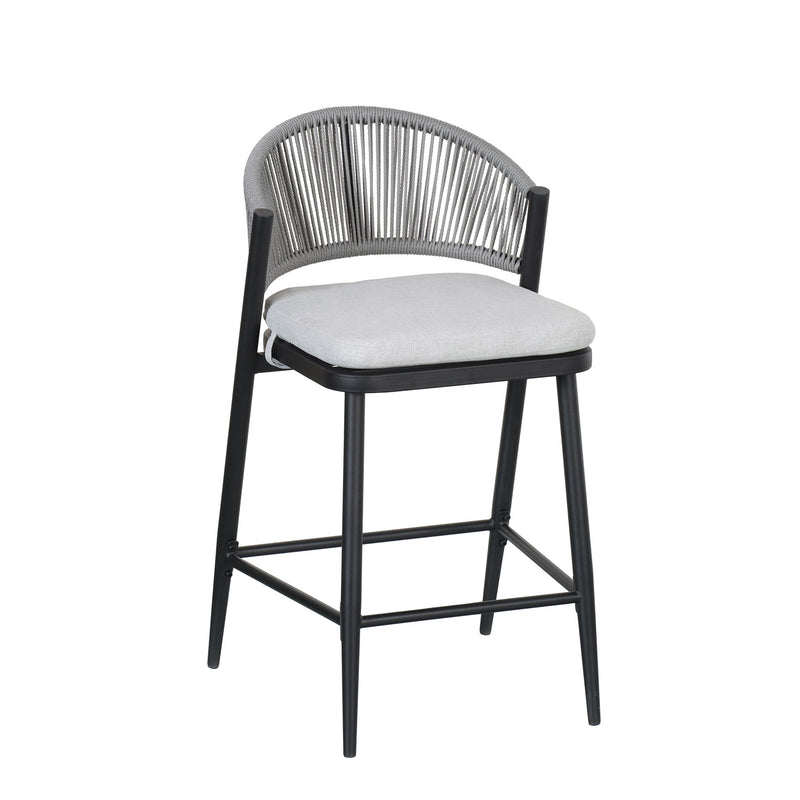 Outdoor 26" Counter Height Metal Frame Counter Stools With Scallop Shaped Backrest & Water Resistant Cushions
