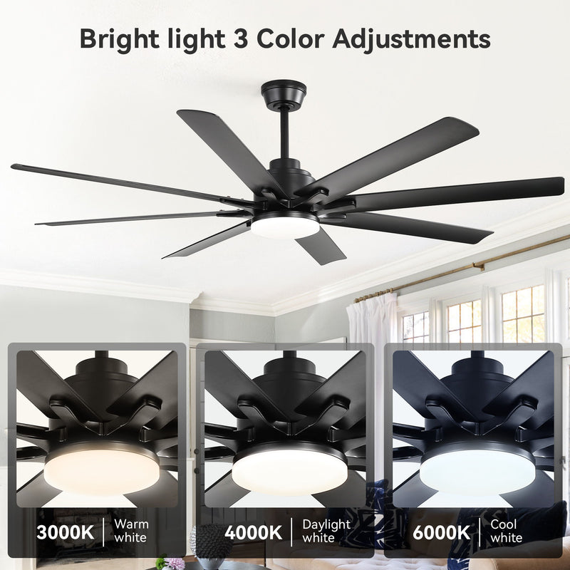 52" Smart Ceiling Fan With 8 Blades, Voice Remote Control, 6 Wind Speeds, LED Light - Black