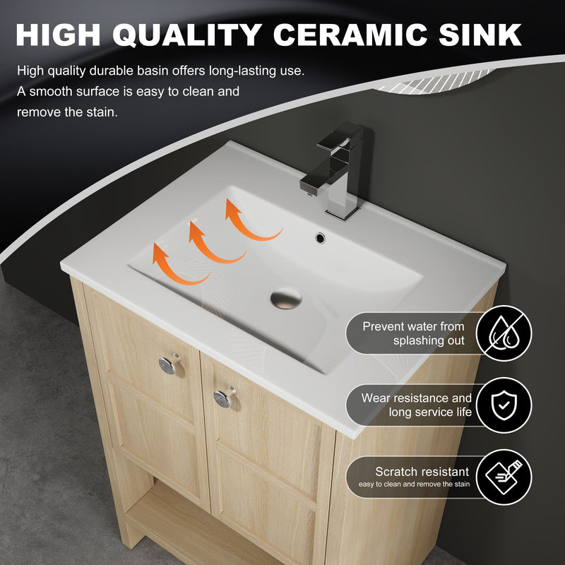 Modern Freestanding Bathroom Vanity With Ceramic Sink And Soft Closing Doors