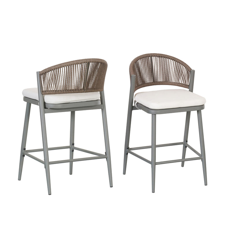 Outdoor 26" Counter Height Metal Frame Counter Stools With Scallop Shaped Backrest & Water Resistant Cushions