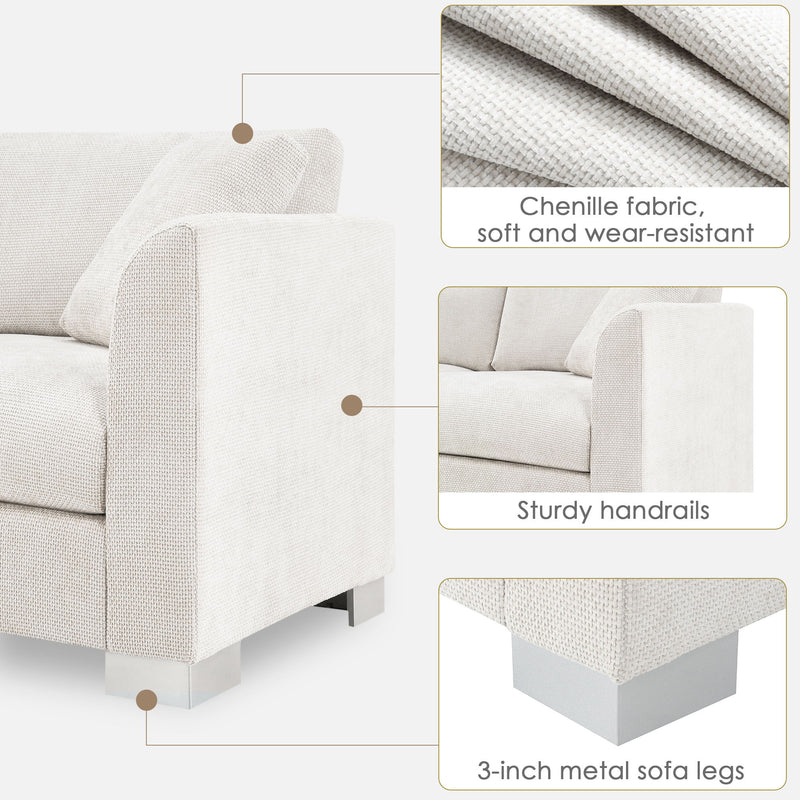 Modern Cloud Sectional Sofa L Shaped Luxury Couch Set With 2 Free Pillows 4 Seat With Oversized Chaise