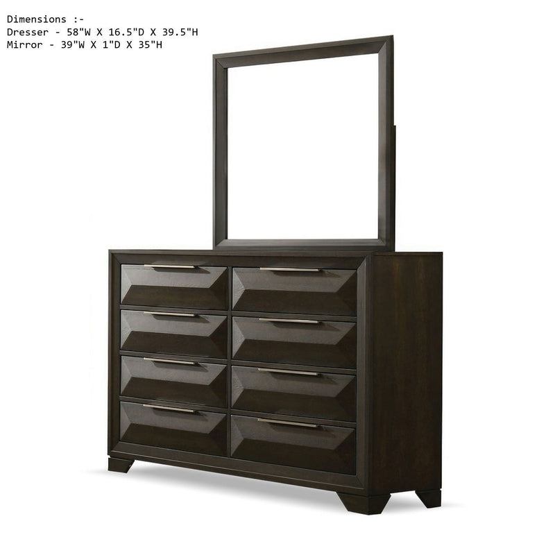 Dresser With Mirror Beveled Bracket Feet Handles 8 Drawers - Espresso