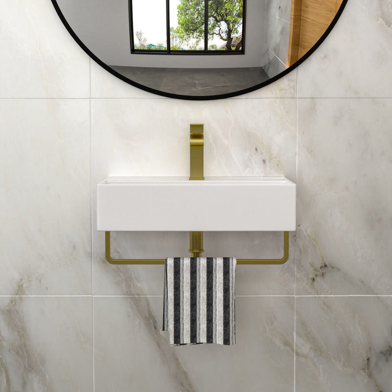 Wall Mounted Rectangular Bathroom Sink With Towel Bar