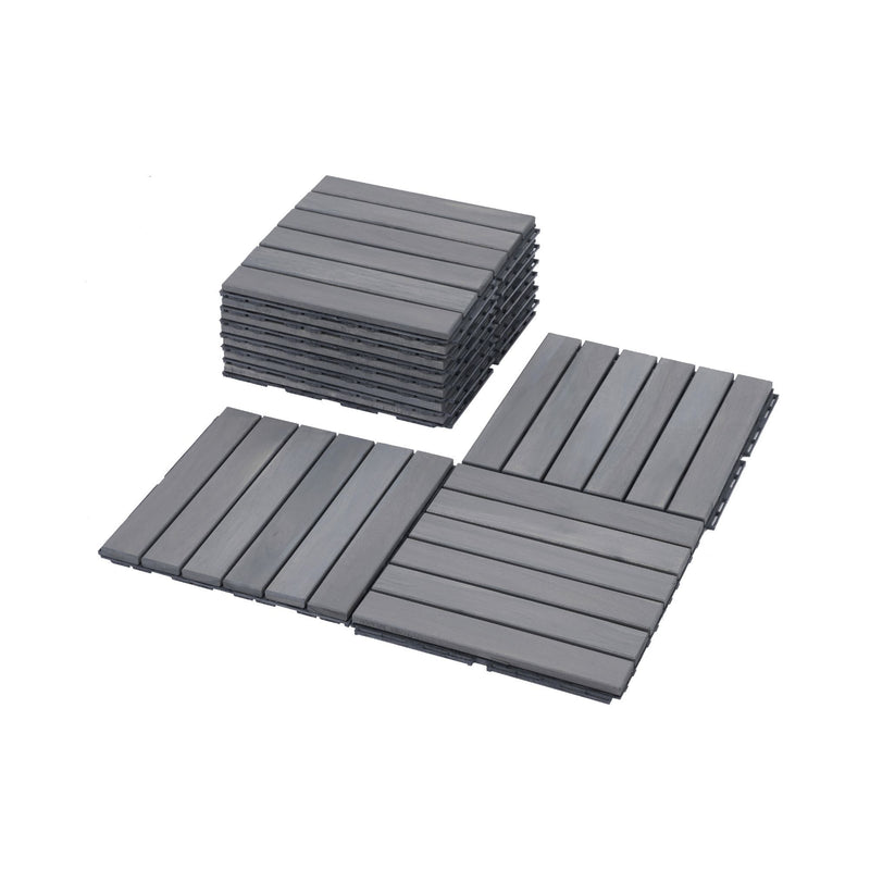 Interlocking Deck Tiles Striped Pattern, Waterproof Anti Mildew Brown