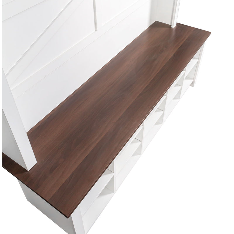 4 In 1 Hall Tree With 6 Hooks, Entryway Bench With Adjustable Shelves - White