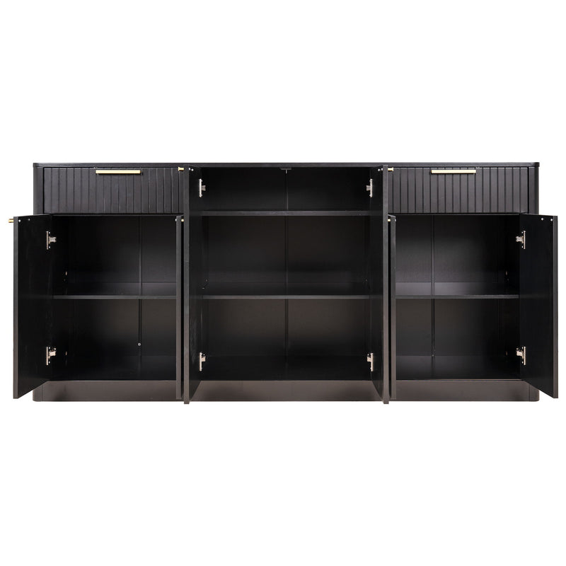 Large Fluted Buffet Sideboard, Wine Bar Storage Cabinet With 6 Doors & 2 Drawers