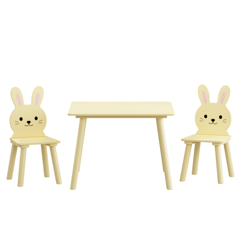Table And Chair Set With 2 Bunny Chairs, Children's Activity Table For Toddlers, Cute Animal Design - Yellow